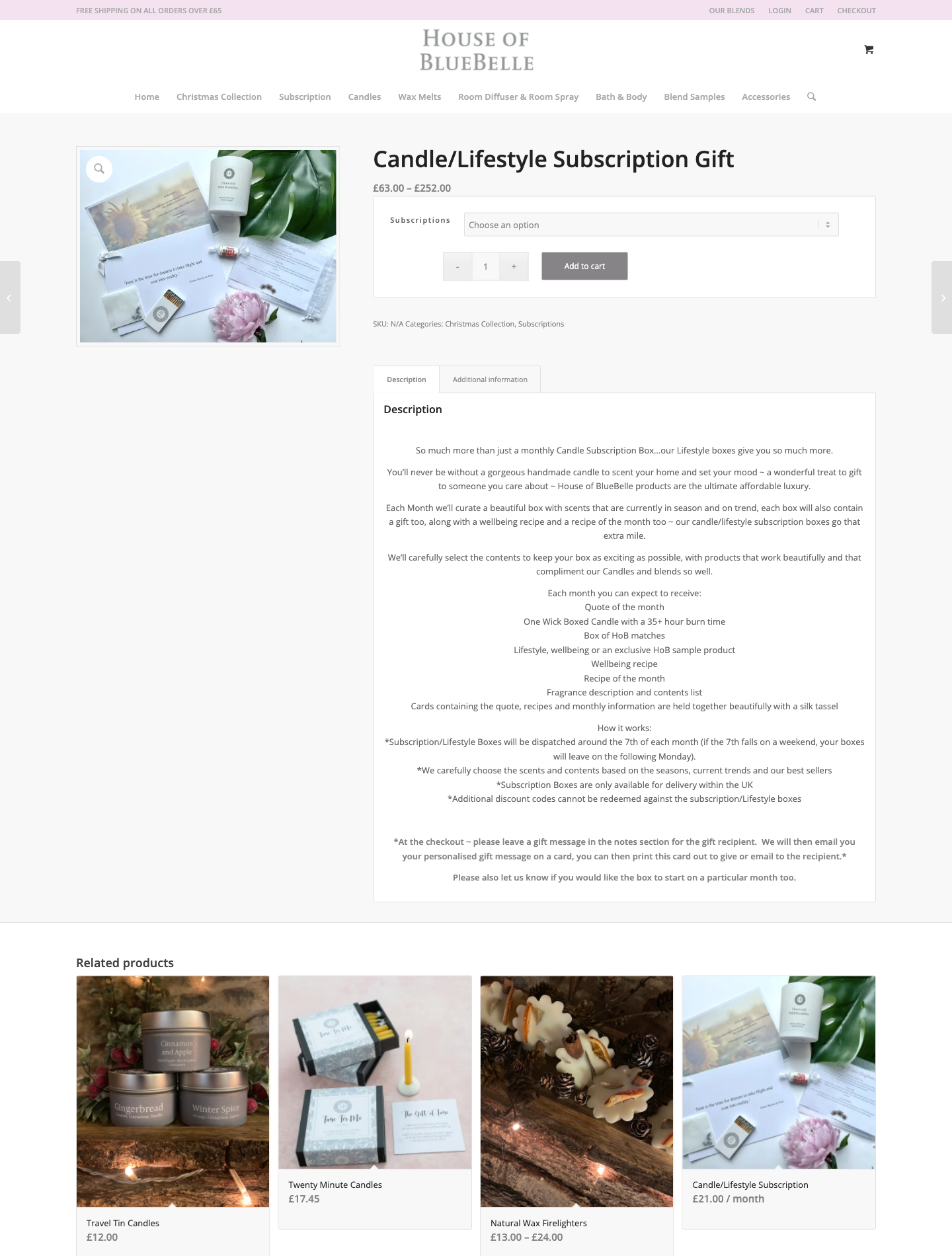 House of BlueBelle Candle/Lifestyle Subscription Gift