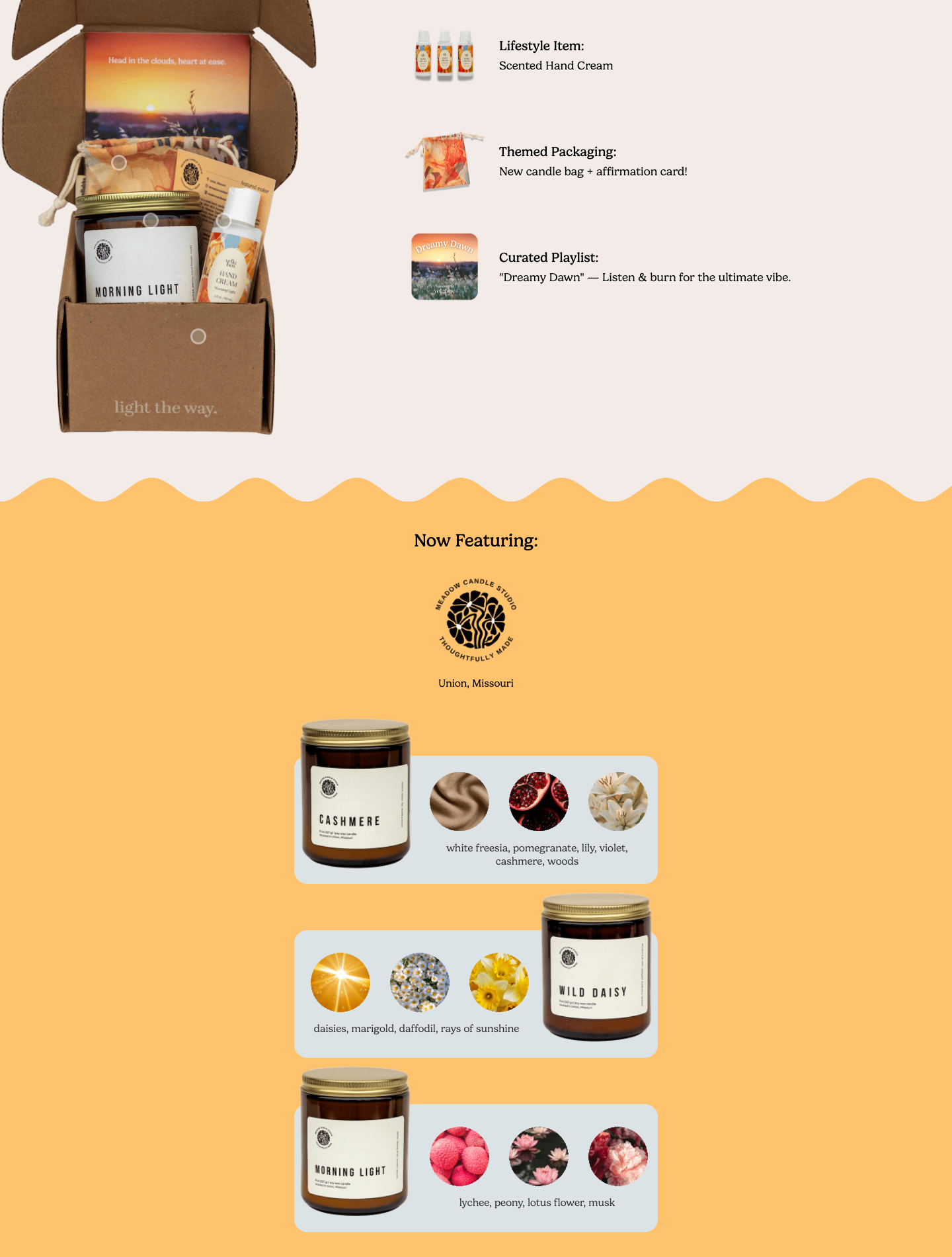 Vellabox: what's inside the April box — candle + hand cream + affirmation card