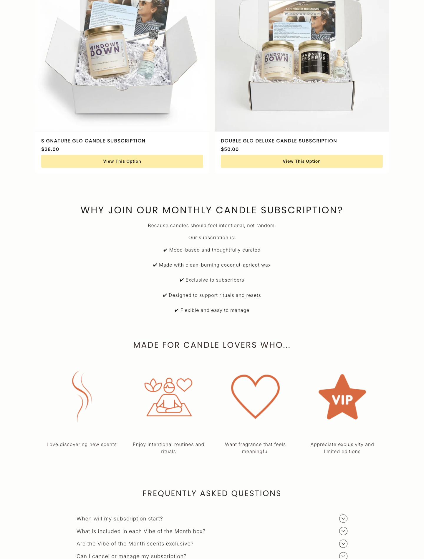 Vibe & Glo subscription tiers