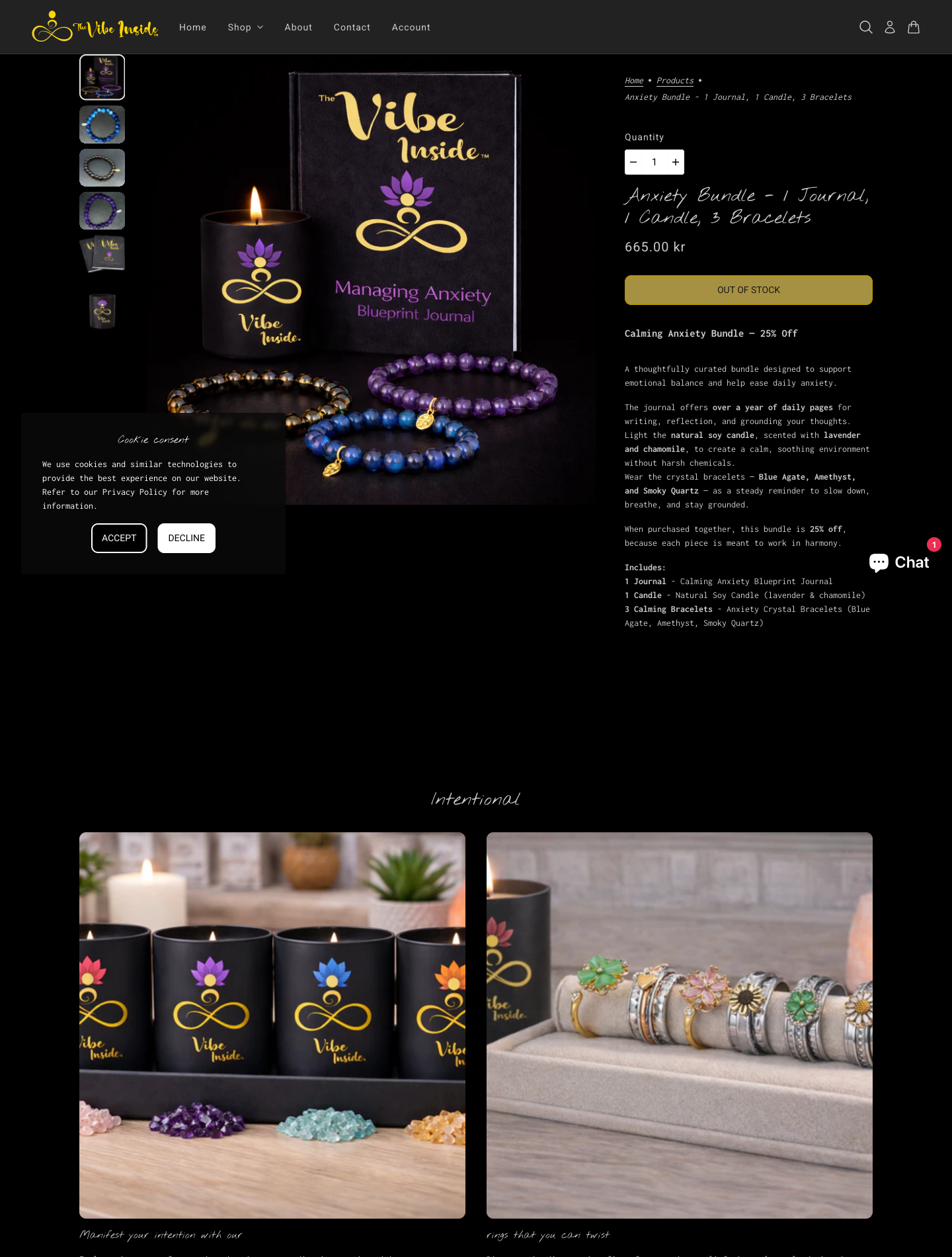 The Vibe Inside — Anxiety Bundle: journal + candle + 3 bracelets