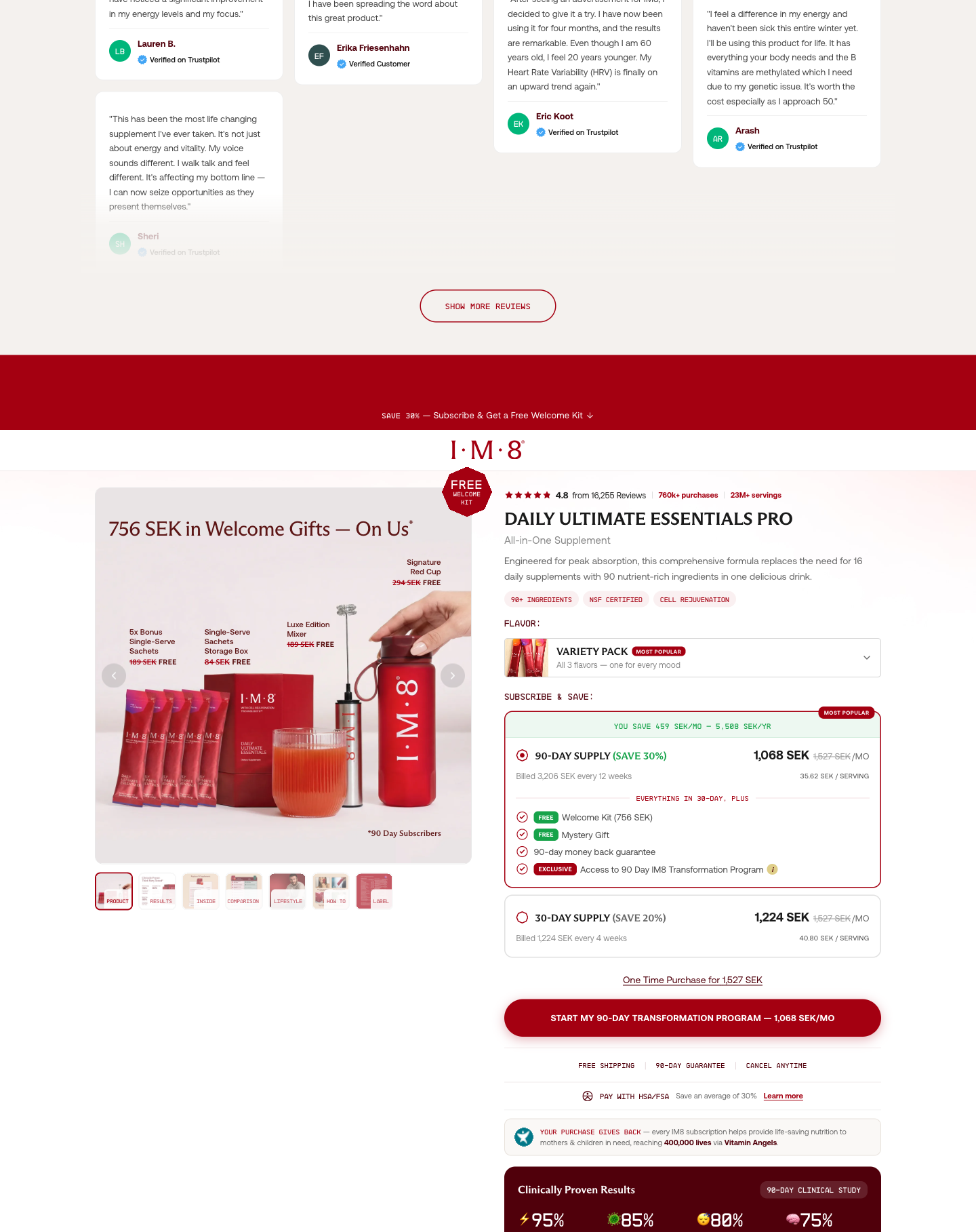 IM8 Trustpilot reviews + CTA ladder repeat